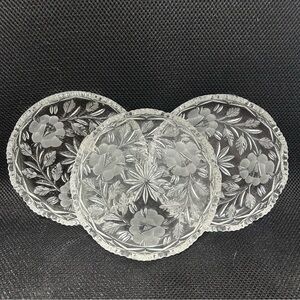 Imperlux Lead Crystal 6" Floral Glass Candy Dish Set Of 3 ORIGINAL LABEL & BOX